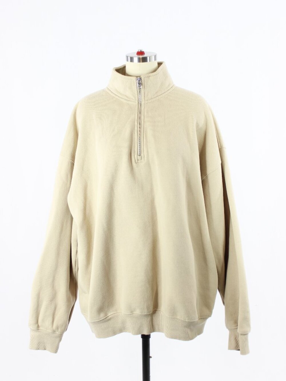 Aritzia TNA Cozy Fleece Beige Cotton 1/4 Zip Mega Fit Sweatshirt, Size 3/XL